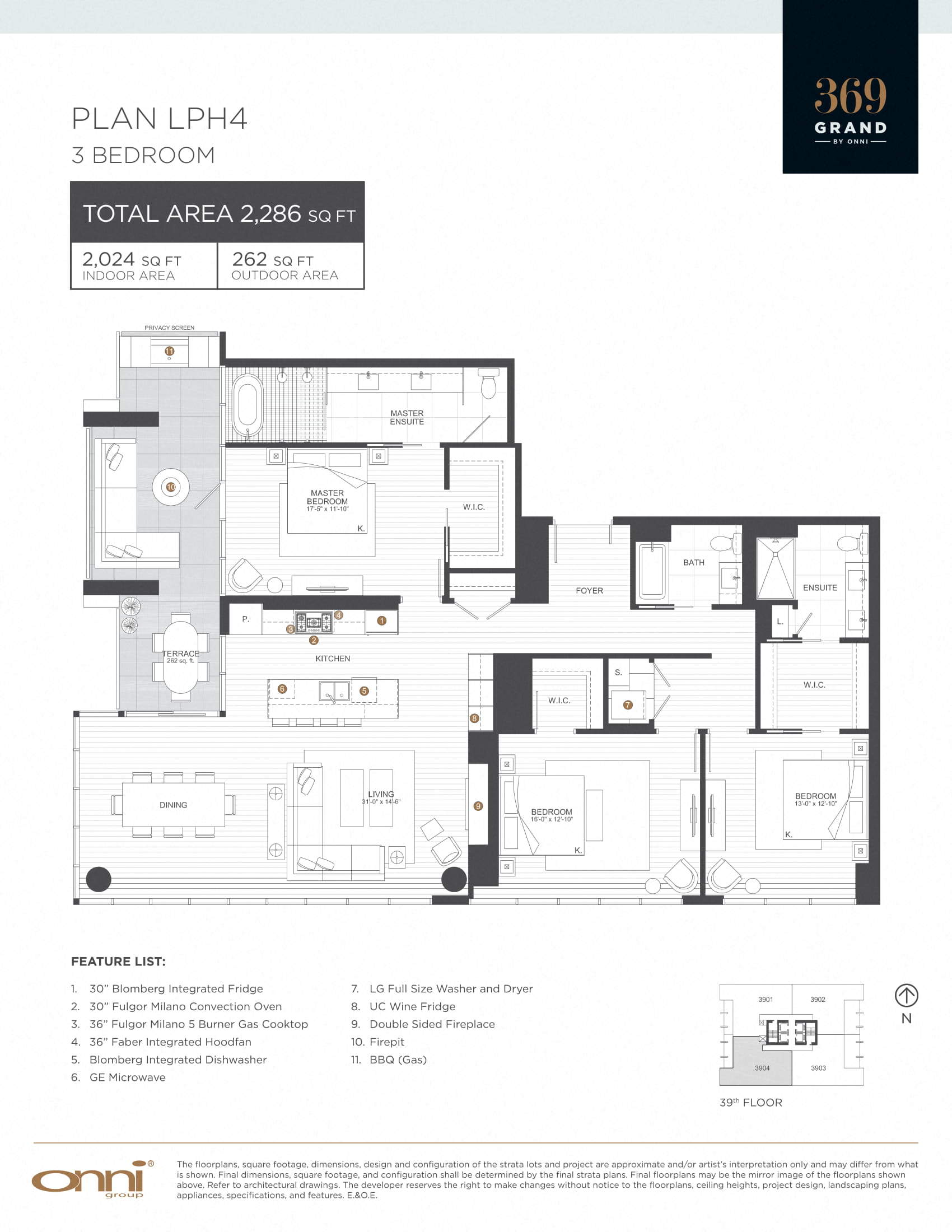 Floor plan for 3 beds, 3 baths, 2024 sqft